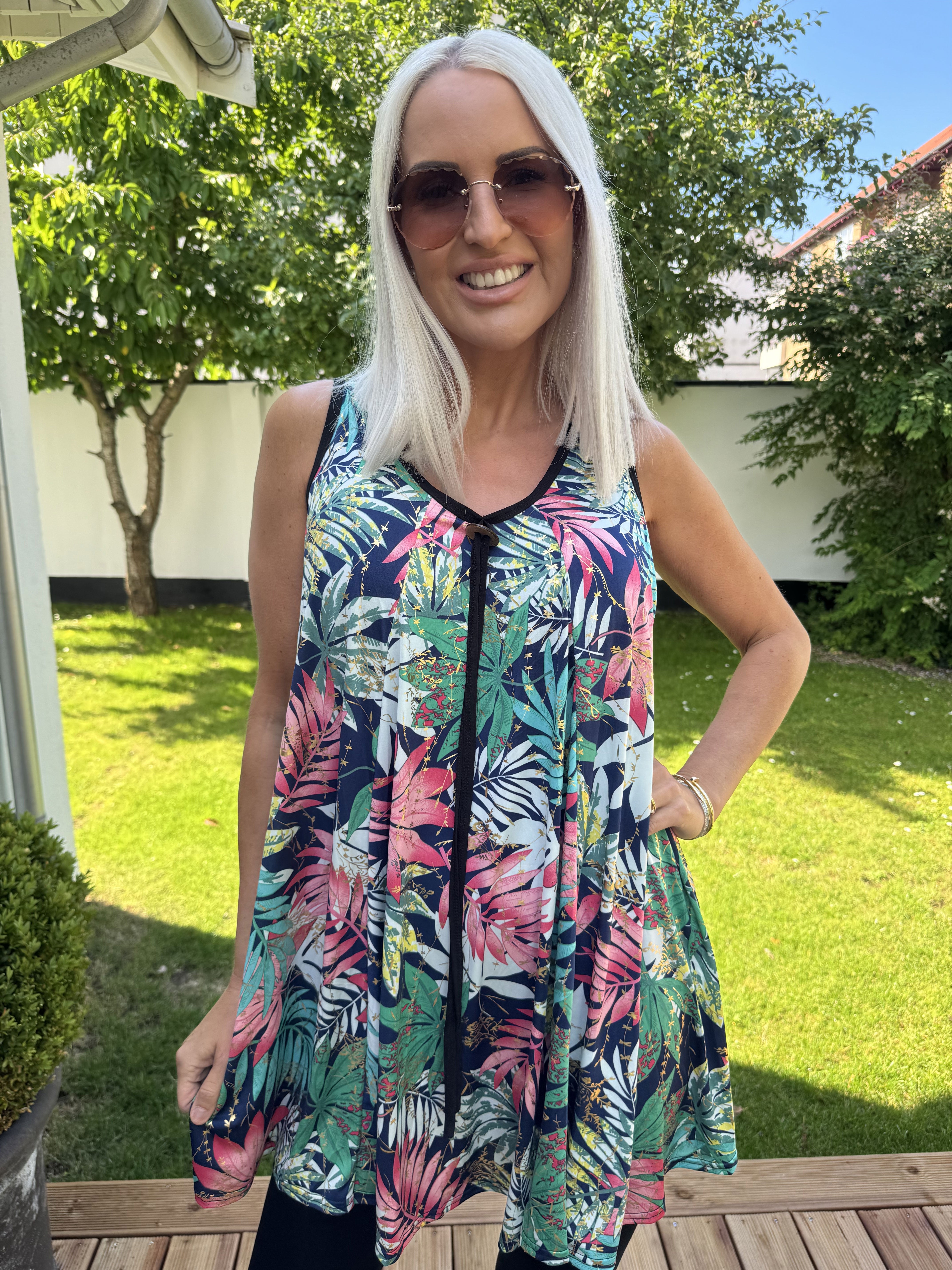 Palma Leaf - Lang mønstret tunika i elastisk stof